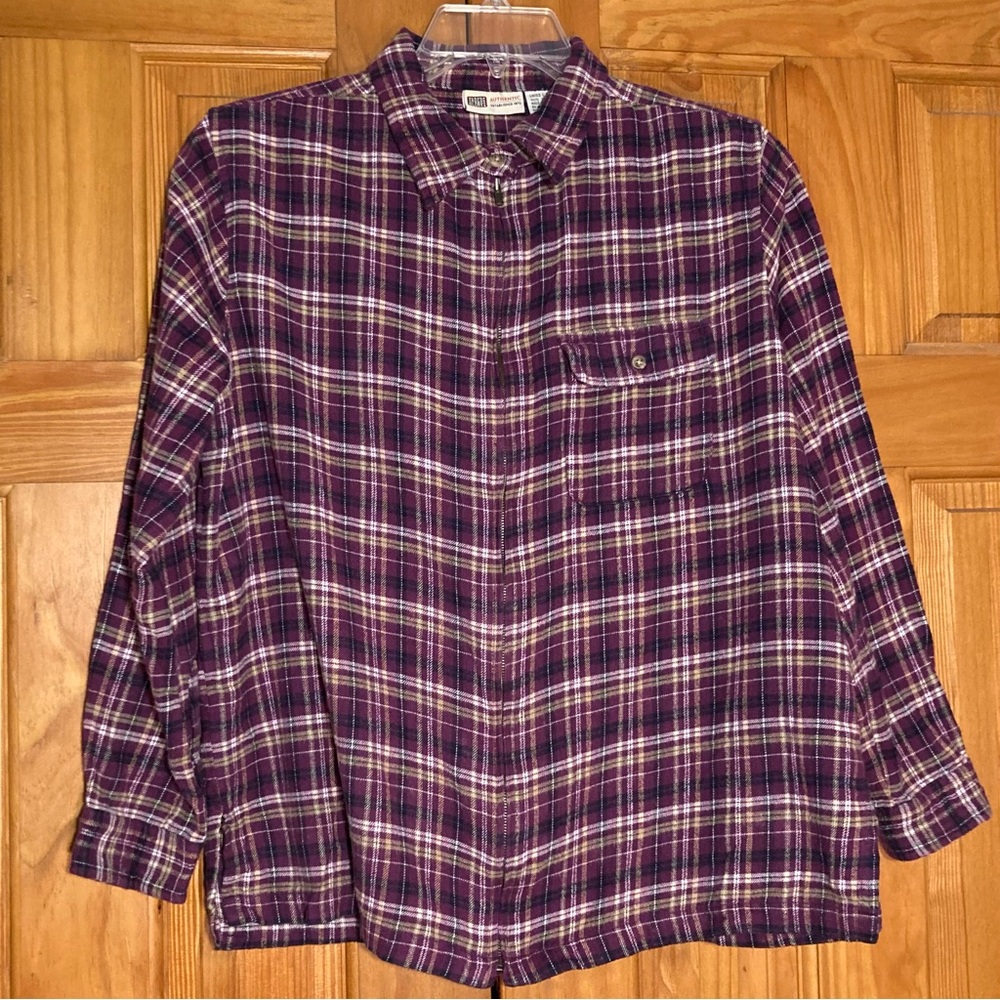 NWOT Faded Glory Vintage 90s Top Flannel Zipper Long Sleeve Blouse Purple Size L